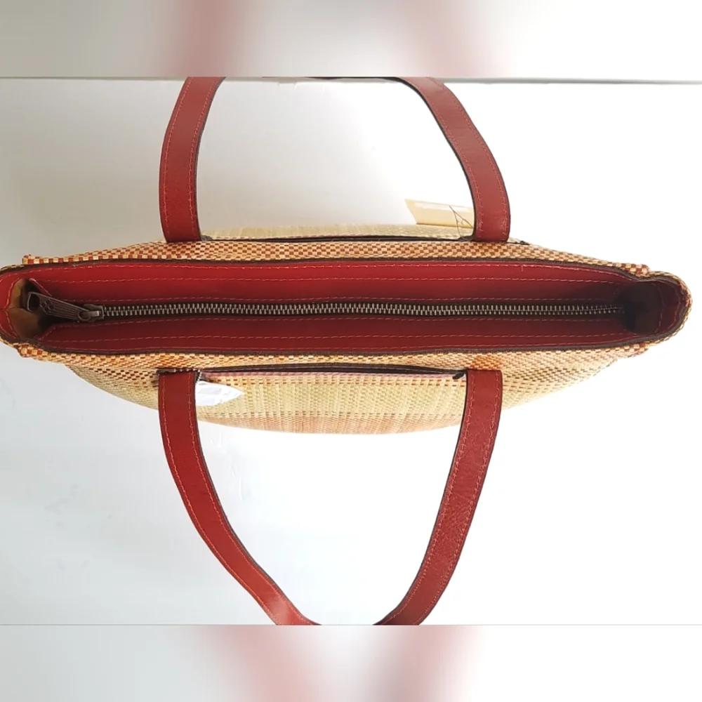 Patricia Nash Italian Fine Straw Multi Weave & Leather Viana Ochre Tote Bag - Picture 5 of 15